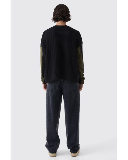 BoohooMAN Black Tall Oversized Pleated Colour Block Jumper for men