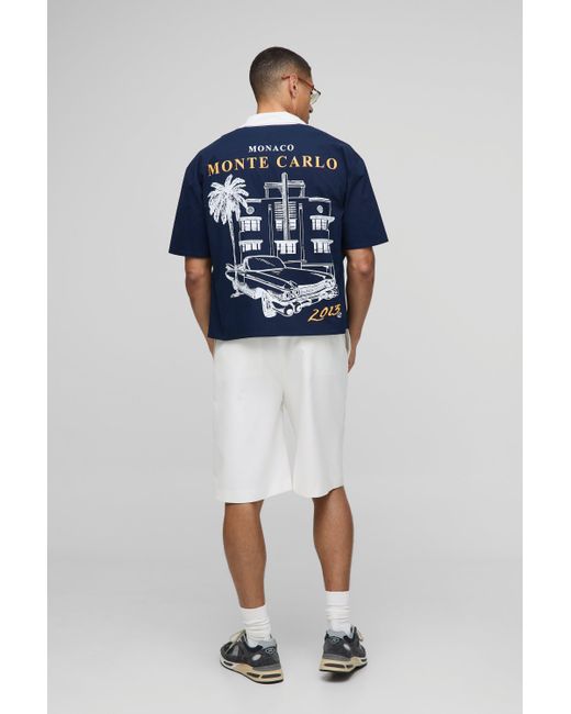 BoohooMAN Blue Oversized Boxy Monte Carlo Print Shirt for men