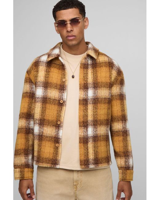 BoohooMAN Brown Regular Fit Heavyweight Brushed Flannel Overshirt