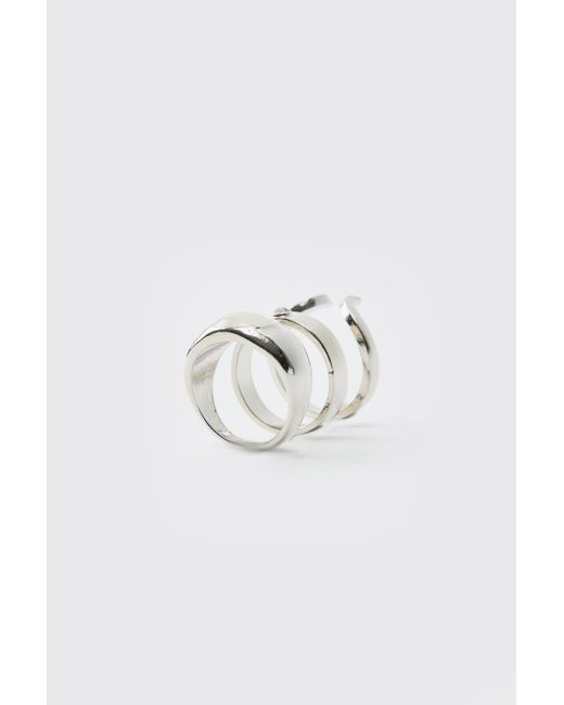 BoohooMAN Metallic Silver Ring 3 Pack for men