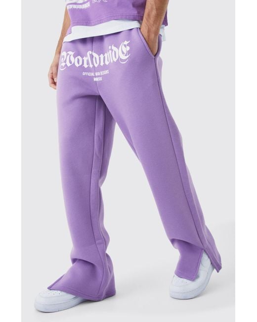 BoohooMAN Purple Worldwide Crotch Print Split Hem Gusset Jogger for men