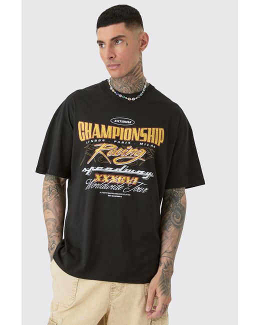 BoohooMAN Tall Oversized Championship Moto Graphic T-shirt in Black für Herren