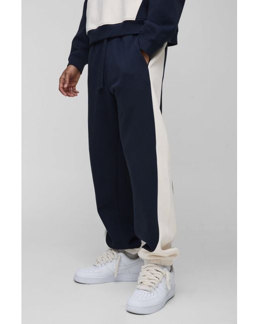 BoohooMAN Blue Oversized Colour Block Cuffed Jogger for men