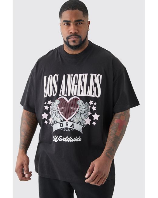 Boohoo Gray Plus Oversized Los Angeles T-shirt In Black