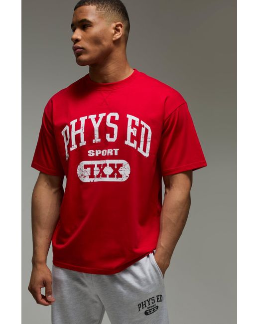 BoohooMAN Red Active Phys Ed Oversized T-Shirt for men