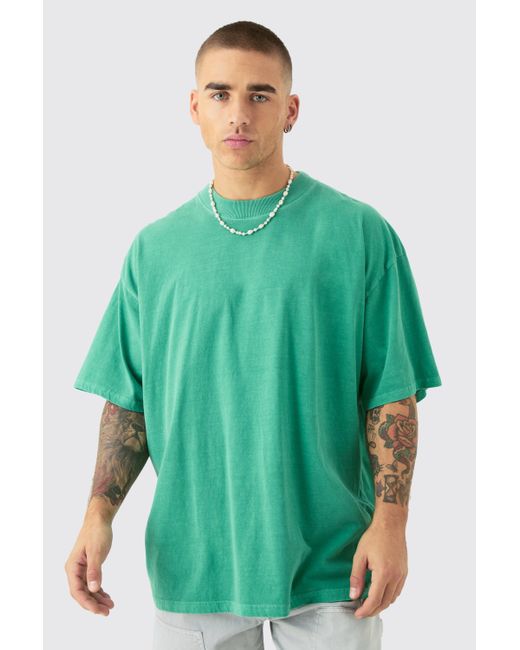 BoohooMAN Green Oversized Extended Neck Nyc Dove Back Print T-shirt for men