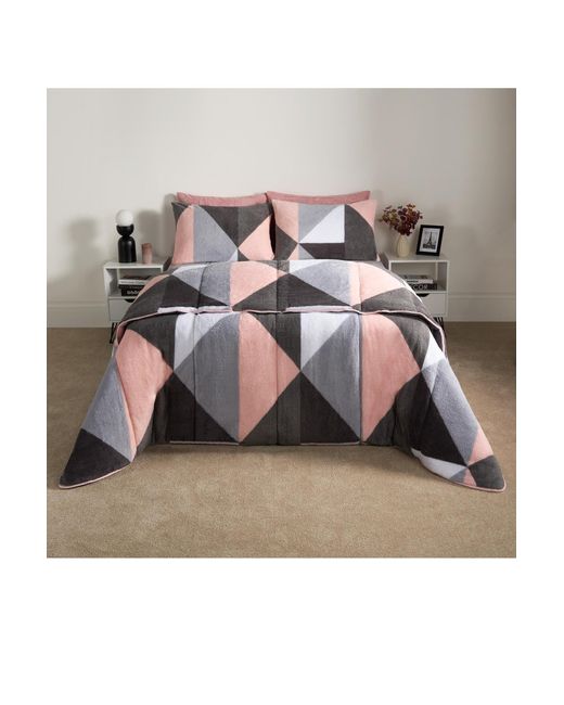BoohooMAN Gray Ohs Geometric Teddy Fleece Coverless Duvet Quilt Geo Bedding Set 10.5 Tog Pillowcase for men