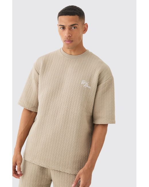 BoohooMAN Natural Oversized Quilted Herringbone T-shirt And Short Set for men