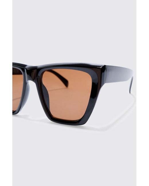 BoohooMAN White Square Sunglasses With Brown Lens In Black for men