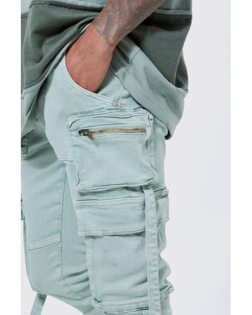 BoohooMAN Blue Super Skinny Stretch Strap Detail Cargo Jeans for men
