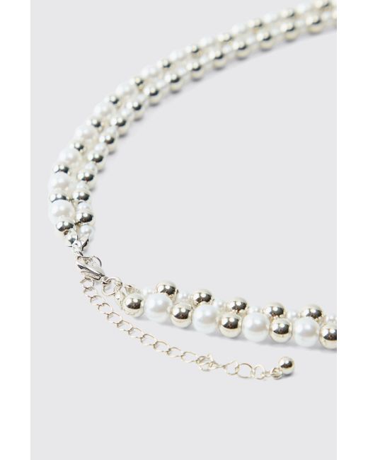 BoohooMAN Blue Double Layer Beaded Necklace for men