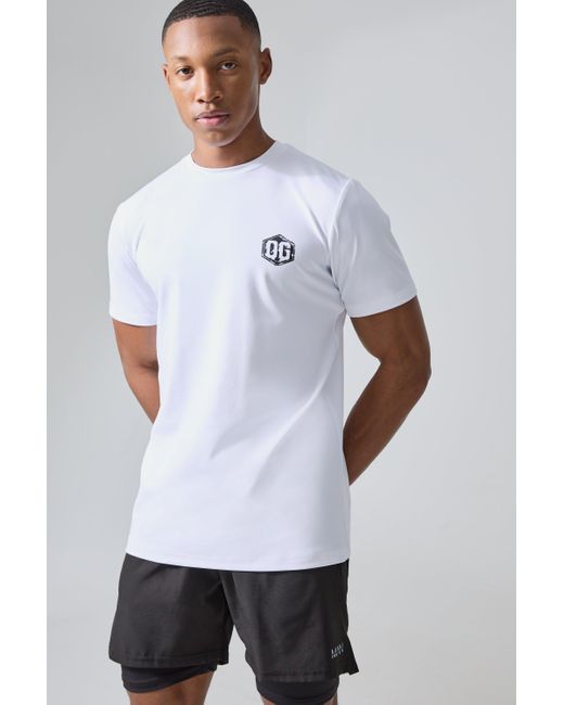 BoohooMAN Man Active X Og Gym Regular Fit Performance T-shirt in White für Herren
