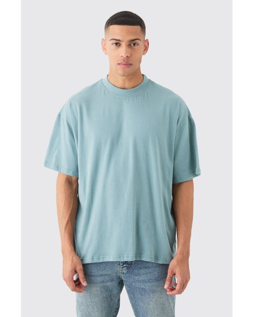 BoohooMAN Blue Oversized Extended Neck Basic T-shirt for men