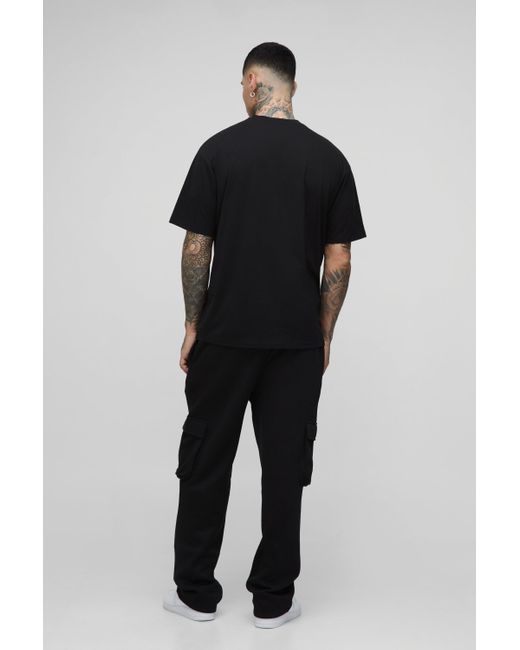 BoohooMAN Black Tall Oversized Drop Crotch Cargo Sweatpants for men
