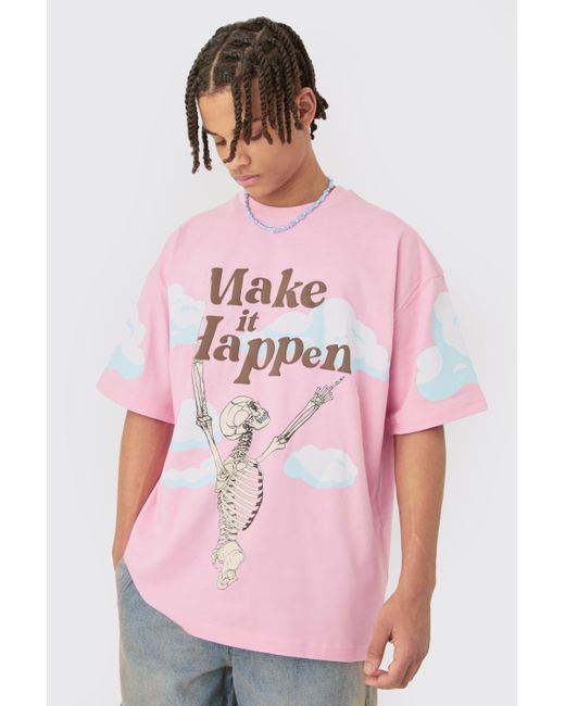 BoohooMAN Oversized Skeleton Graphic T-shirt in Pink für Herren