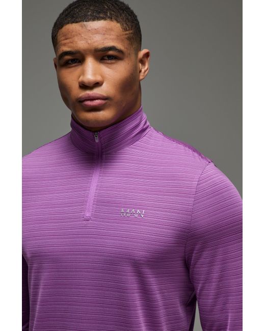 BoohooMAN Man Active Lightweight Performance Trainingsoberteil mit 1/4 Reißverschluss in Purple für Herren