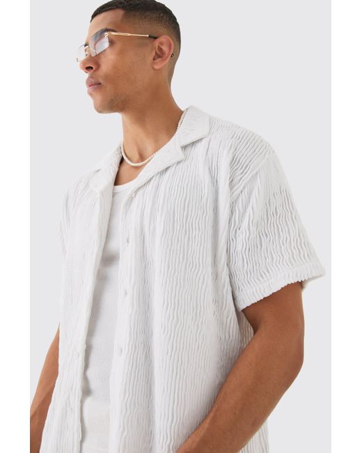 BoohooMAN White Oversized Ripple Pleated Shirt And Short for men