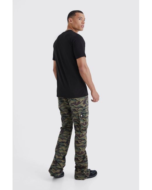 BoohooMAN Black Tall Slim Stacked Zip Gusset Cargo Camo Ripstop Trouser for men