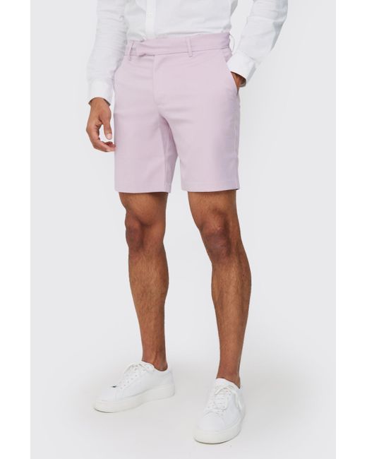 BoohooMAN Pink Textured Slim Fit Suit Shorts for men