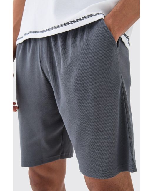 BoohooMAN Loose Fit Mid Length Heavyweight Ribbed Shorts in Blue für Herren