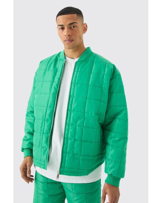 BoohooMAN Square Quilted Oversized Pocket Bomber Jacket in Green für Herren