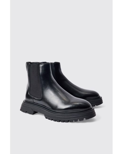 BoohooMAN Pu Chunky Sole Chelsea Boot In Black for men