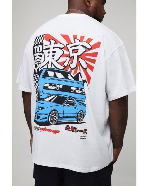 BoohooMAN Blue Plus Oversized Moto Graphic Print T-Shirt for men