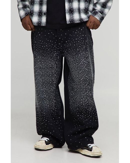 BoohooMAN Plus All Over Rhinestone Relaxed Fit Jeans in Black für Herren