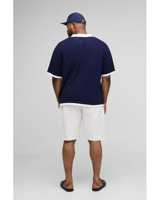 BoohooMAN Blue Plus Contrast Knit Oversized Short Sleeve Rugby Polo for men
