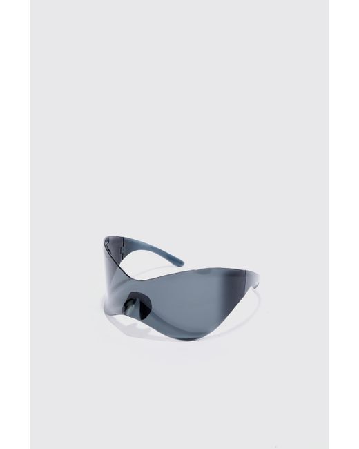 BoohooMAN Blue Shield Racer Rimless Plastic Sunglasses for men