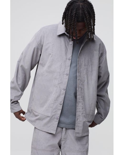 BoohooMAN Oversize Cord-Hemd in Gray für Herren