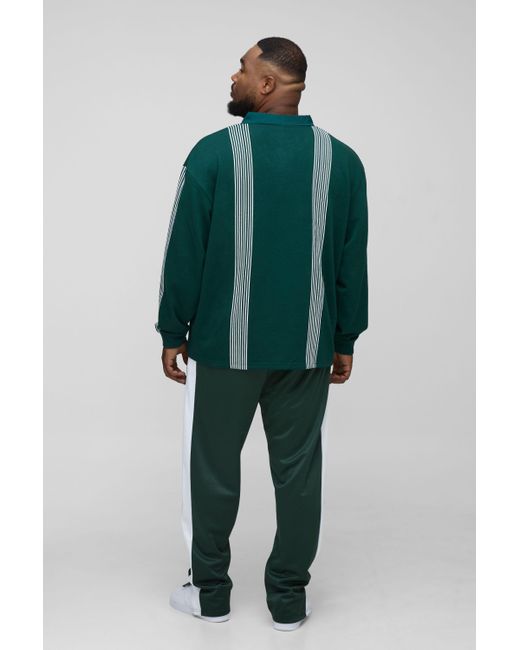 BoohooMAN Green Plus Oversized Homme Applique Stripe Rugby Polo for men