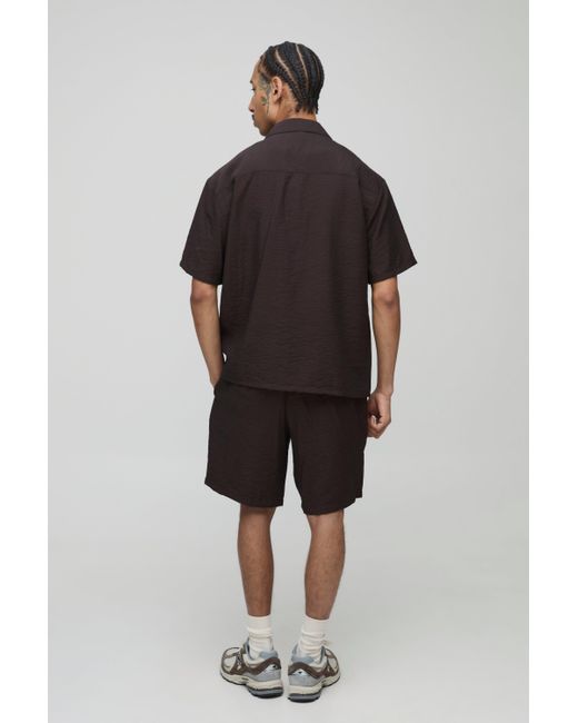Conjunto De Pantalón Corto Holgado Y Camisa Oversize De Viscosa Fruncida Boohoo de color Black