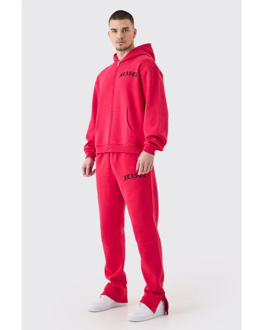 BoohooMAN Red Tall Oversized Boxy Zip Thru Gothic Hooded Tracksuit for men