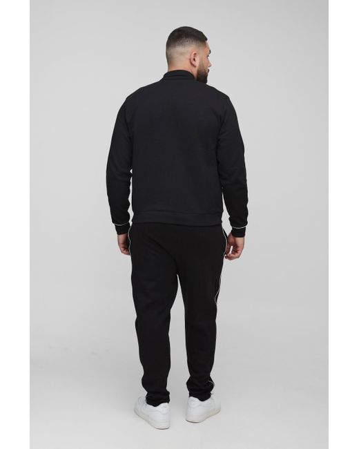 Boohoo Black Plus Boxy Harrington And Slim Jogger Interlock Set