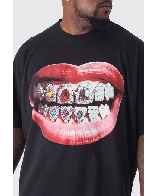 BoohooMAN Red Plus Grills Print Oversized T-Shirt for men