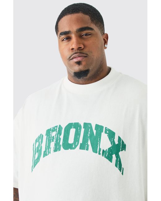 BoohooMAN Green Plus Oversized Boxy Extended Neck Bronx T-shirt for men