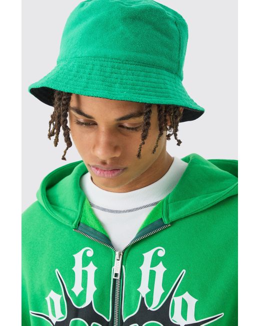 BoohooMAN Towelling Bucket Hat In Green for men