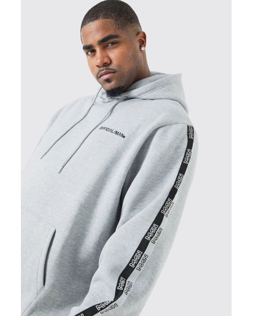 BoohooMAN Gray Plus Official Man Tape Hoodie for men