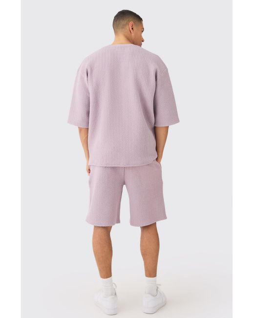BoohooMAN Pink Oversized Quilted Herringbone T-shirt And Short Set for men