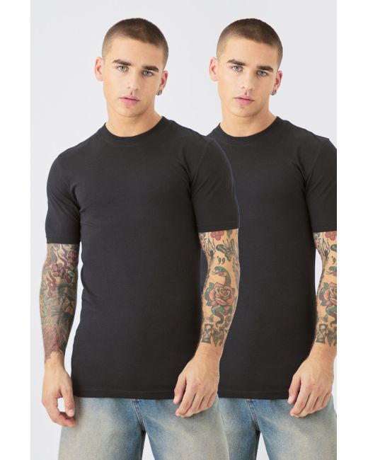 BoohooMAN Black 2 Pack Muscle Fit T-shirt for men