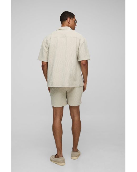 Pantalón Y Camisa Oversize Elástica De Manga Corta Con Rombos Boohoo de color Natural