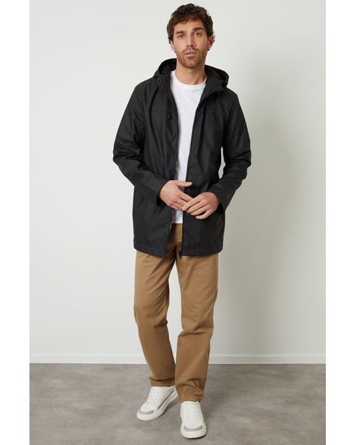 BoohooMAN Black Threadbare Microfleece Lined Hooded Rubberised Raincoat for men