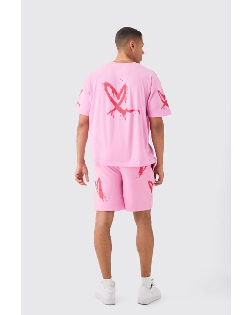BoohooMAN Pink Loose Fit Heart Short for men