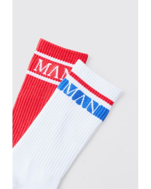 BoohooMAN 2 Pack Original Man Sports Stripe Socks in Red für Herren