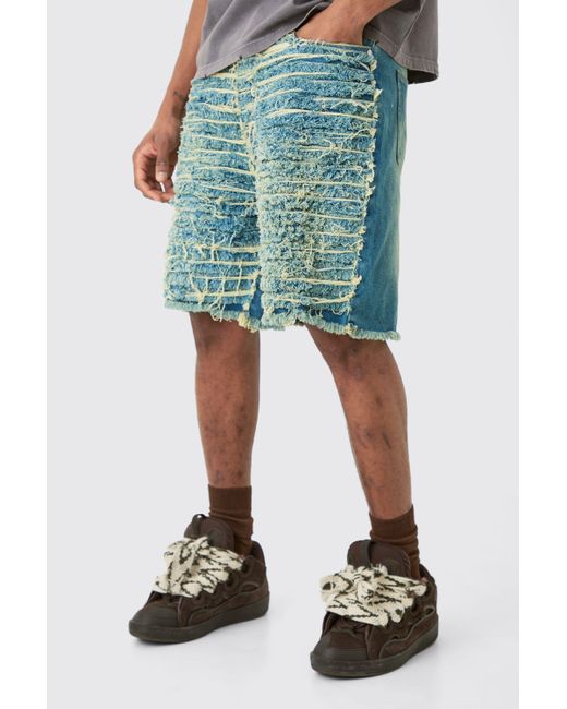 BoohooMAN Green Tall Relaxed All Over Distressed Short for men