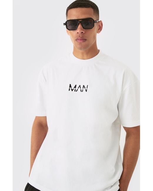 BoohooMAN White Dash Oversized Heavy T-shirt for men
