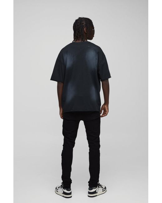 BoohooMAN Black Skinny Stacked Distressed Ripped Jeans for men