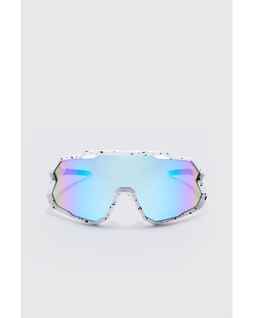 BoohooMAN Blue Mirror Lens Visor Sunglasses In White for men