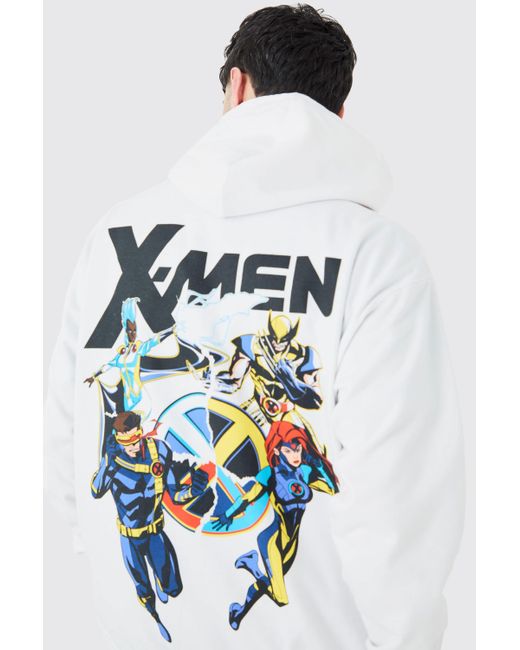 BoohooMAN White Oversized X-men Marvel License Hoodie for men